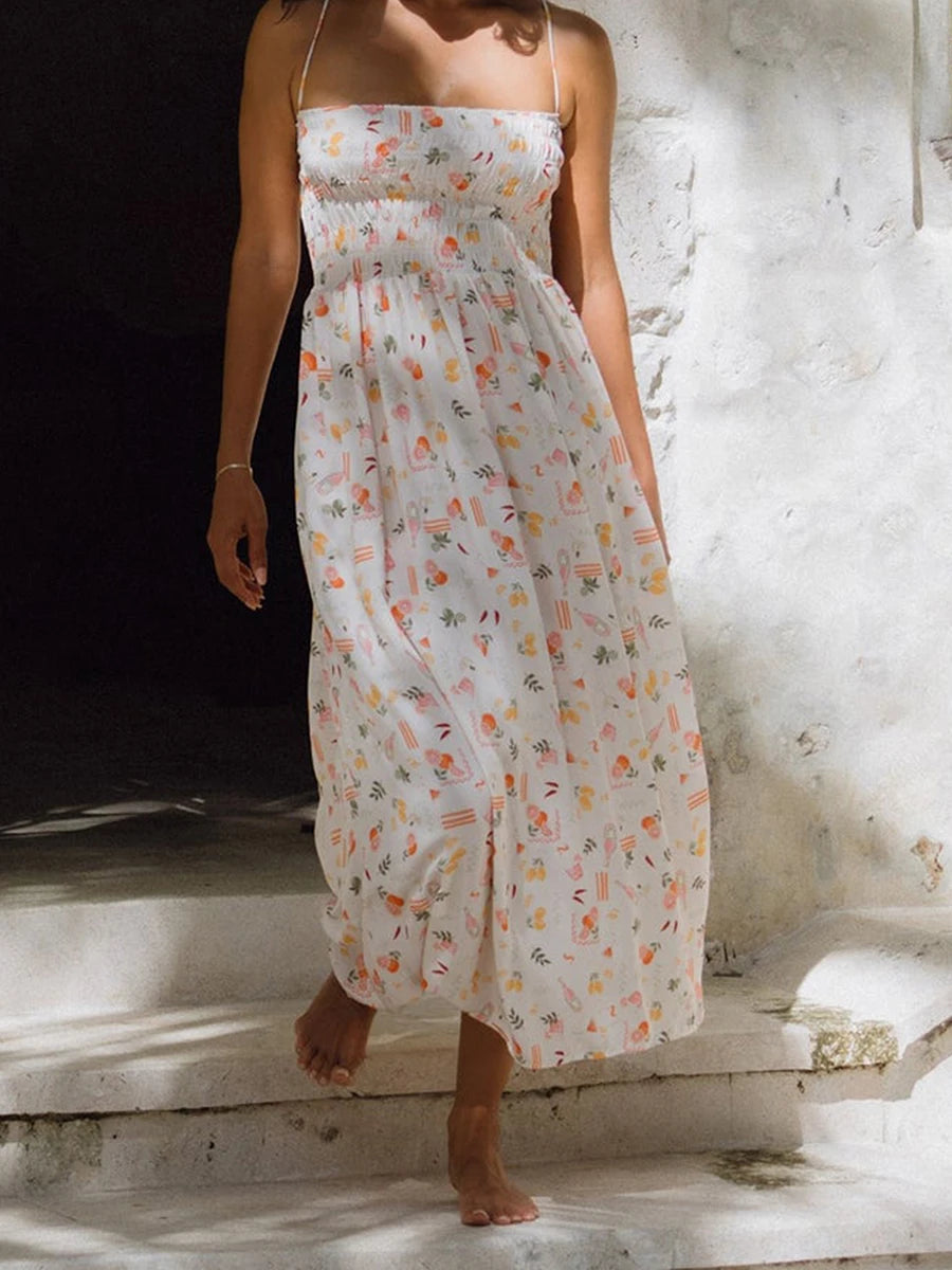 Elegant Maxi Dress with Boho Floral Print Adjustable Spaghetti Straps and Flowy Silhouette for Summer Beach Wedding