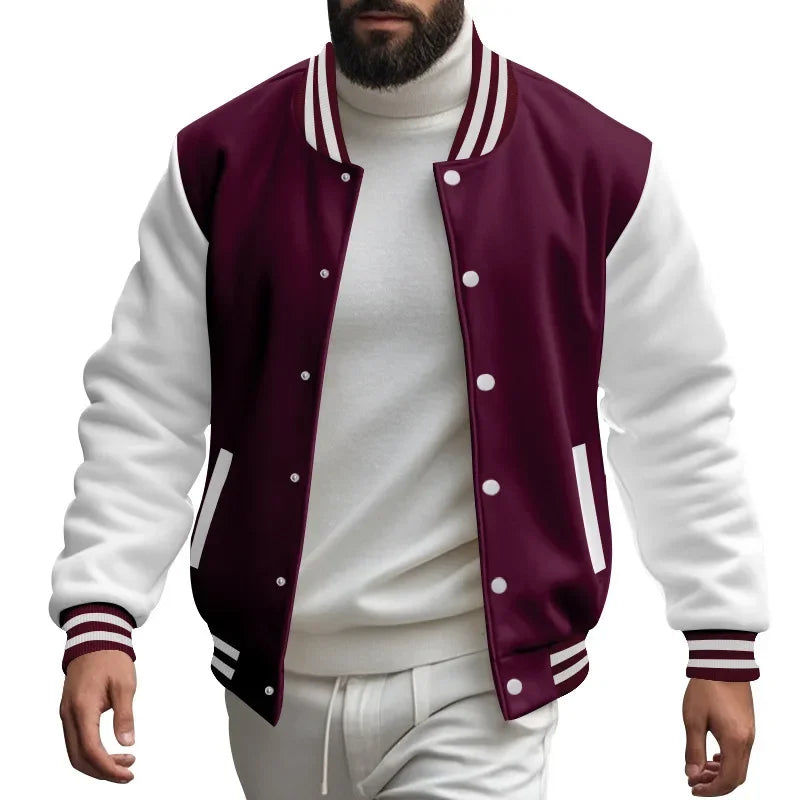 Men's Autumn and Winter Casual Velvet Flight Jacket Varsity Baseball Jersey Loose Stand-up Coat
