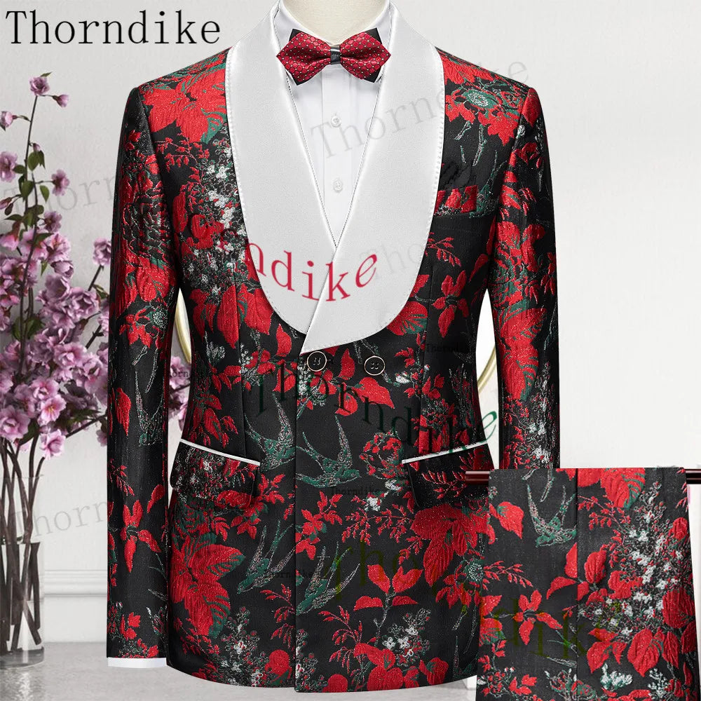 Thorndike 2023 New Design Burgundy Suits for Men 2 Piece Blazer Set Casual Double Breasted Travel Wear Jacket and Pant