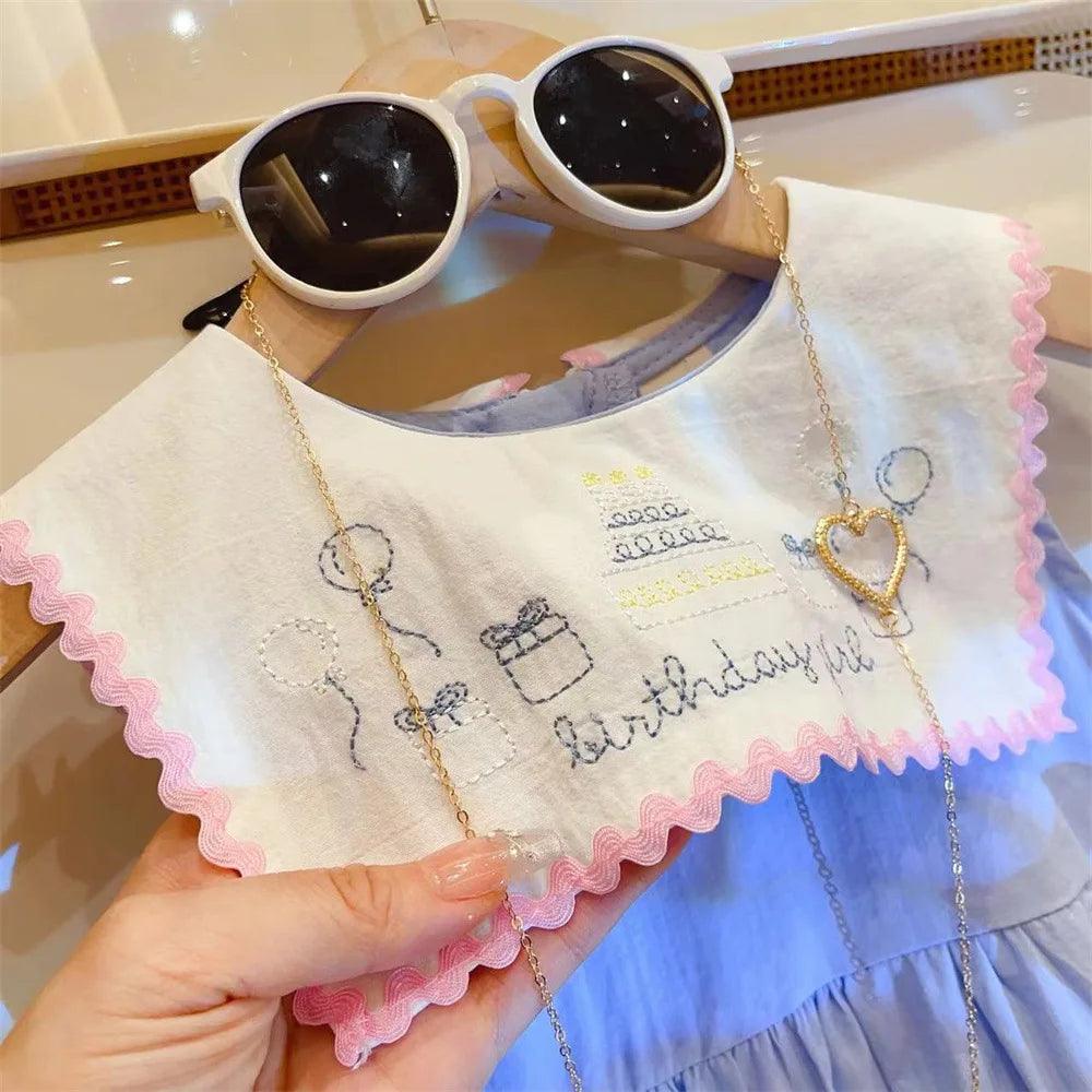 Girls Casual Dresses New Summer Blue Baby Doll Collar Dress