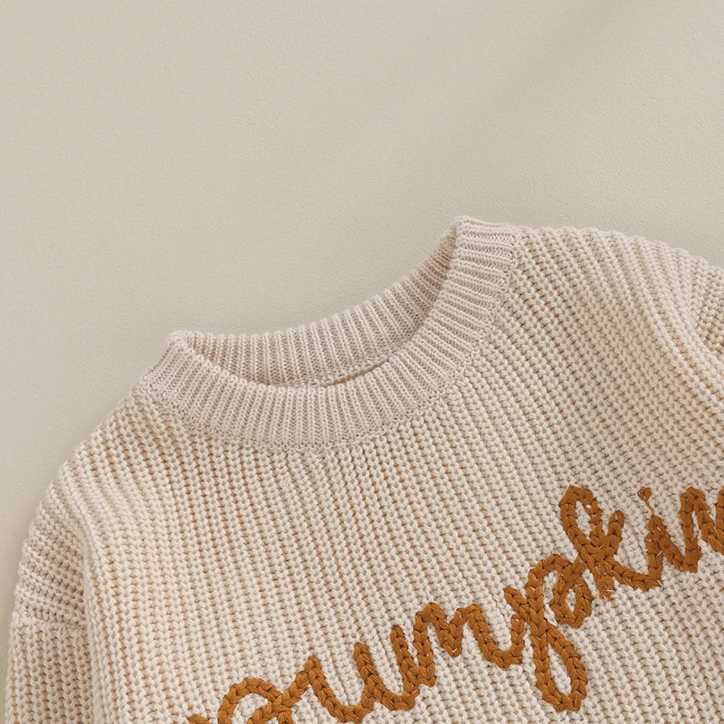 Citgeett Autumn Toddler Girls Winter Knit Sweater Long Sleeve Crewneck Letter Embroidery Pullover Knitwear Fall Clothes