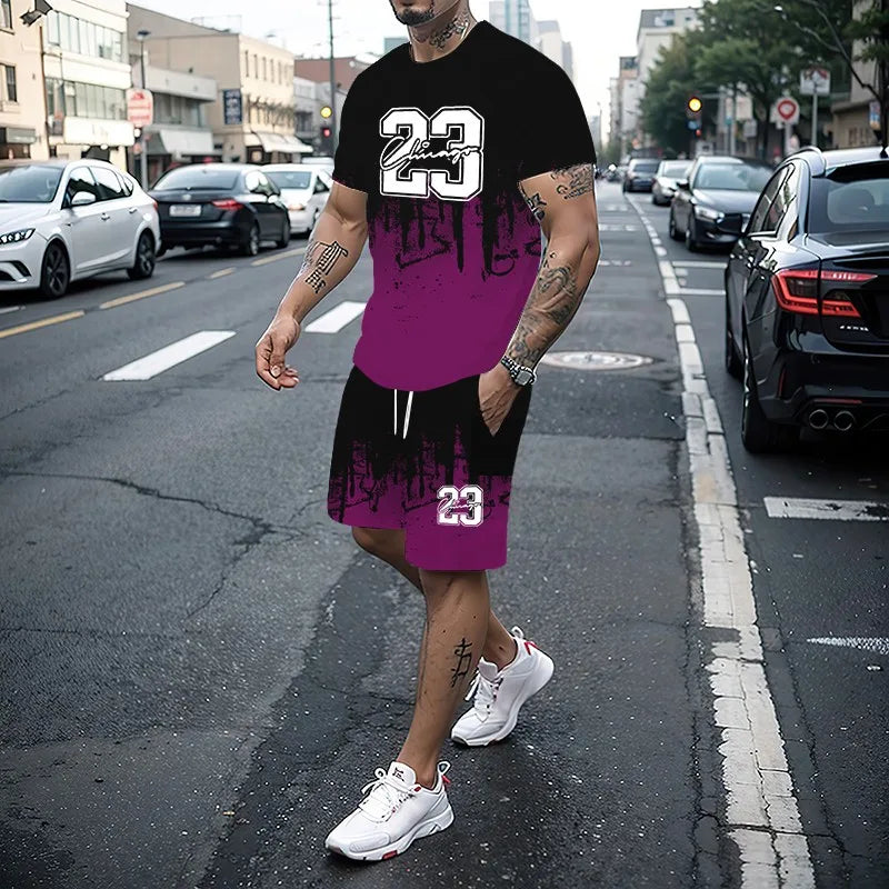 Men's Summer Fashion 3D Printed T-Shirt and Shorts Set Casual Two-Piece Outfit