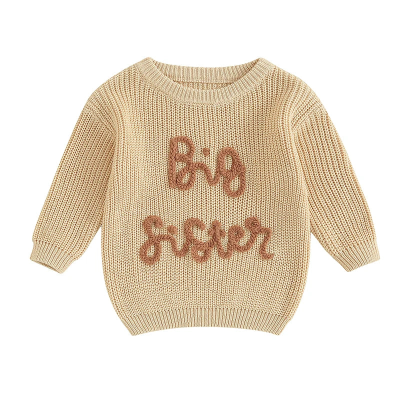 Lioraitiin Kids Girls Sweater with Letter Embroidery Crew Neck Long Sleeve Pullover for Fall Ages 18 Months to 5 Years