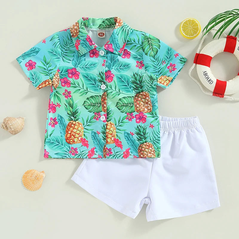 Baby Boy Summer Outfits Hawaiian Print Short Sleeve Shirt Set