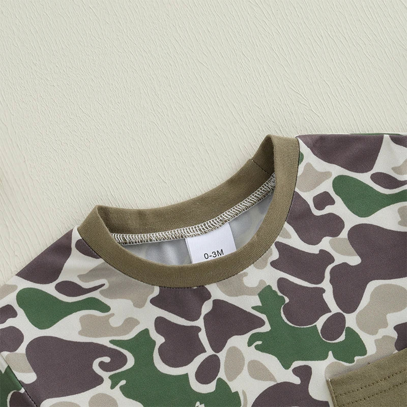 Toddler Boy Lightweight Cotton Short Sleeve Round Neck Camo Romper