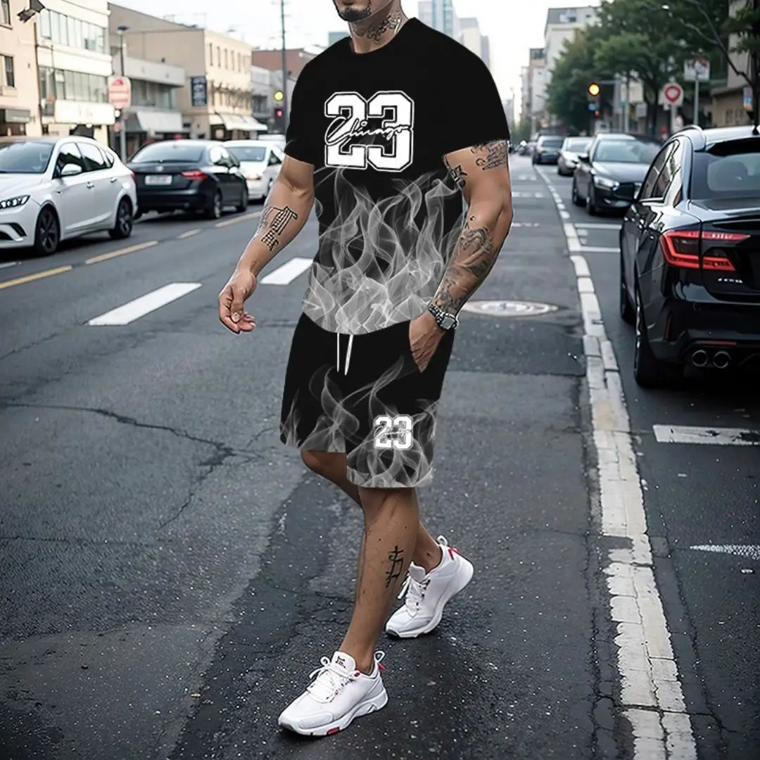 Men's Summer Fashion 3D Printed T-Shirt and Shorts Set Casual Two-Piece Outfit