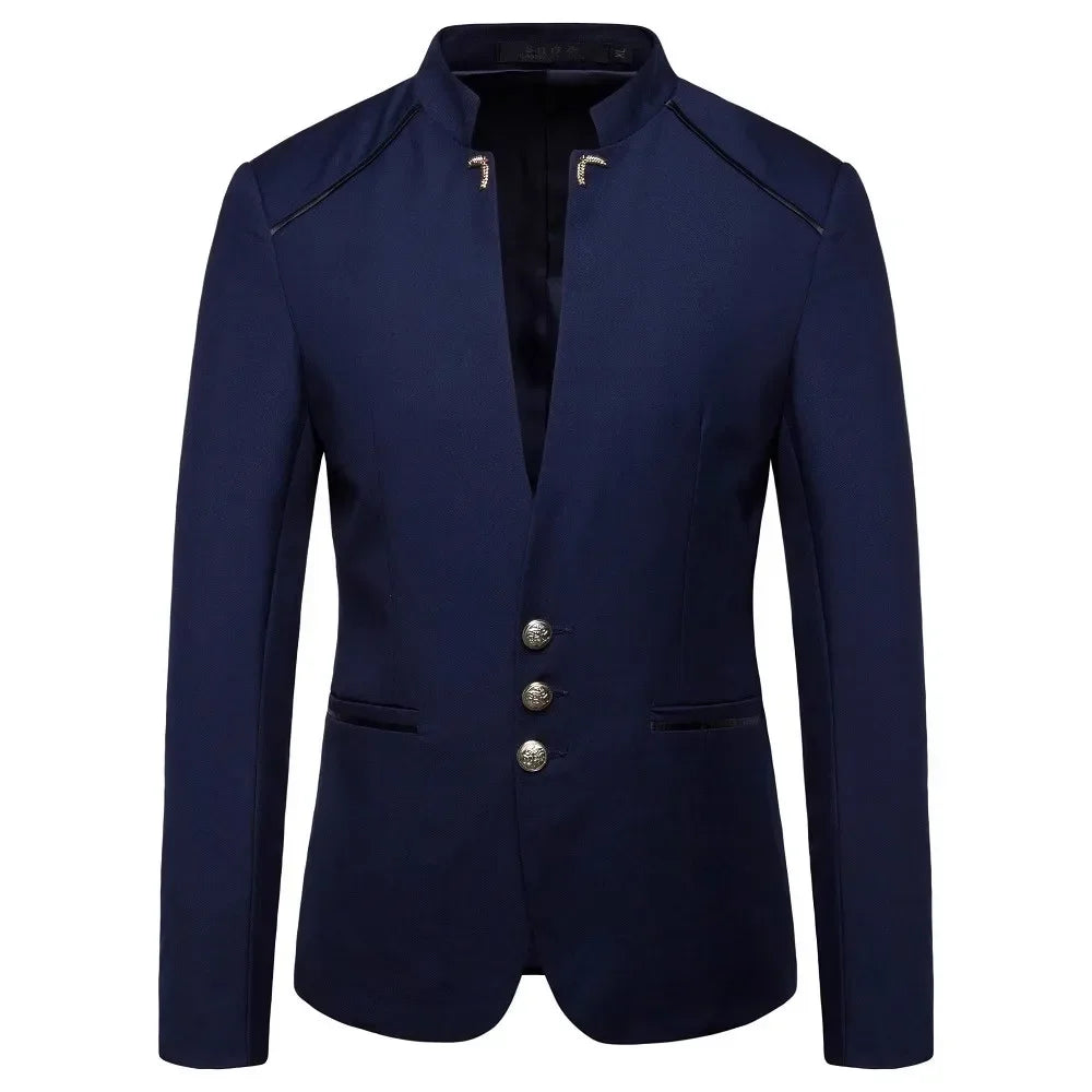 2025 Spring New Fashion Men's Sports Coat Chinese Slim Fit Stand Up Collar Solid Color Suit Jacket