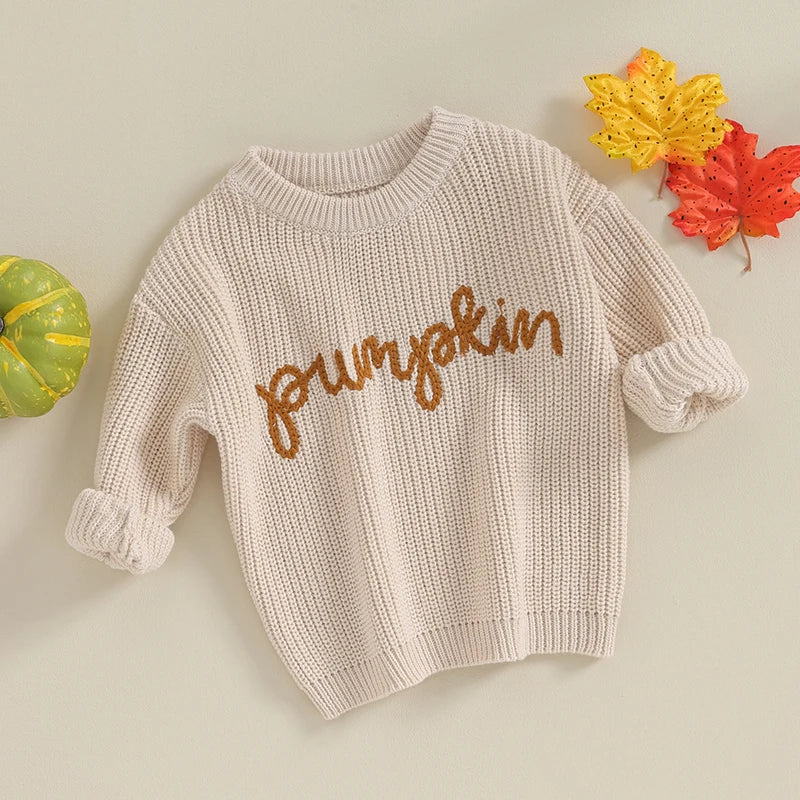 Citgeett Autumn Toddler Girls Winter Knit Sweater Long Sleeve Crewneck Letter Embroidery Pullover Knitwear Fall Clothes