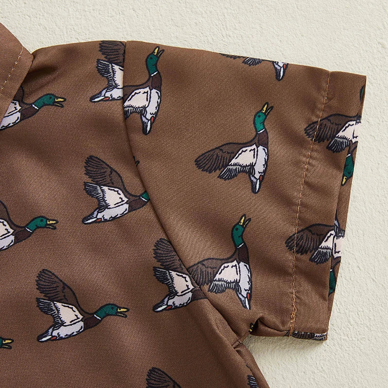 Adorable Infant Boy's Summer Ensemble Featuring Cute Duck Print Shirt and Matching Shorts