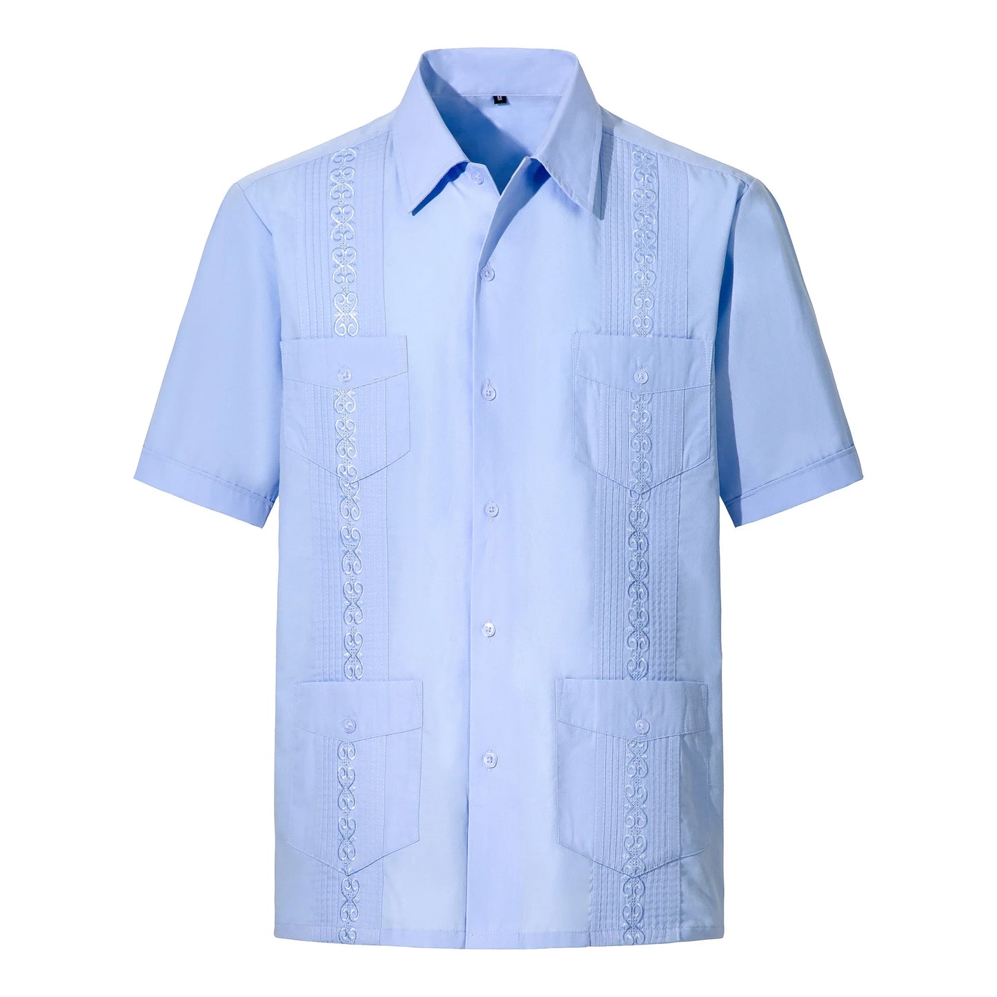 2025 Men's Cuban Guayabera Shirts Solid Long Sleeve Button Up Embroidery Dress Shirts Traditional Casual Four Pockets Tops