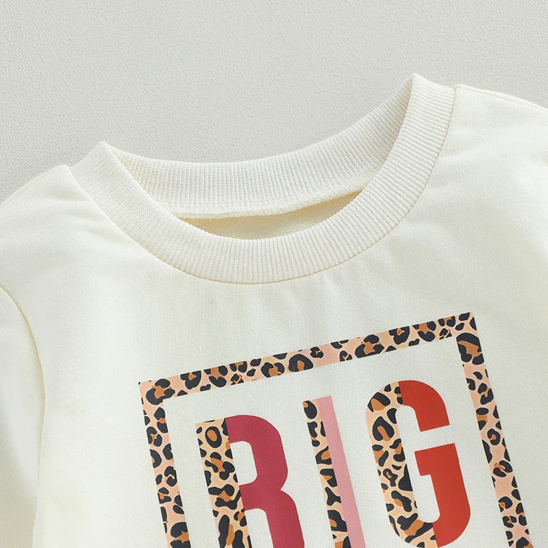 Lioraitiin 0-3 Years Autumn Kids Toddler Girls Long Sleeve Leopard Letter Print Loose Sweatshirts Tops