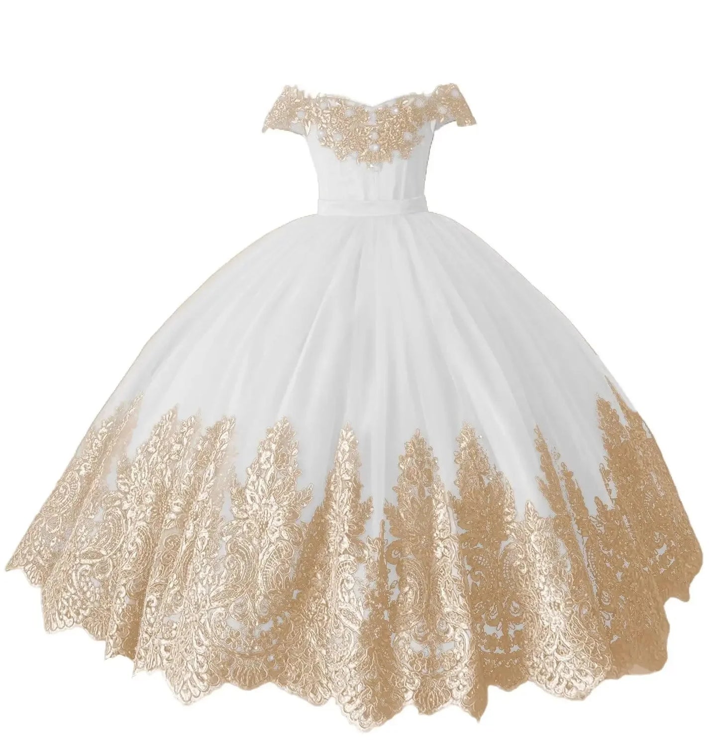 Customized Red Flower Girl Dress with Gold Appliques and Crystal for Weddings and Formal Events