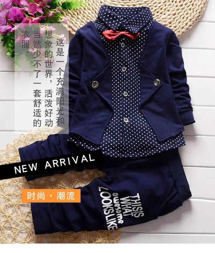 Autumn Toddler Boy Polka Dot V-Neck Bow Tie Shirt Suit