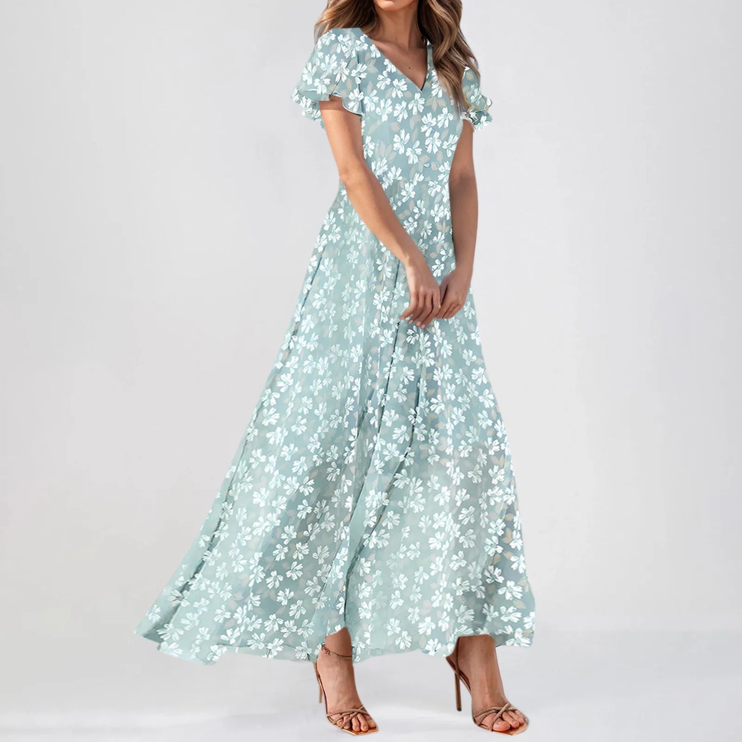 2025 Summer Dresses For Women Casual Short Sleeve Maxi Dresses Cute Floral Maxi Dress Evening Party Wedding Guest Dresses