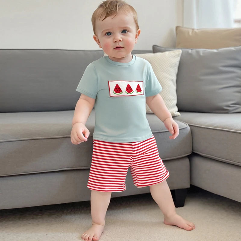 Boys Summer Outfits Pineapple Embroidery 2Pcs Clothes Set