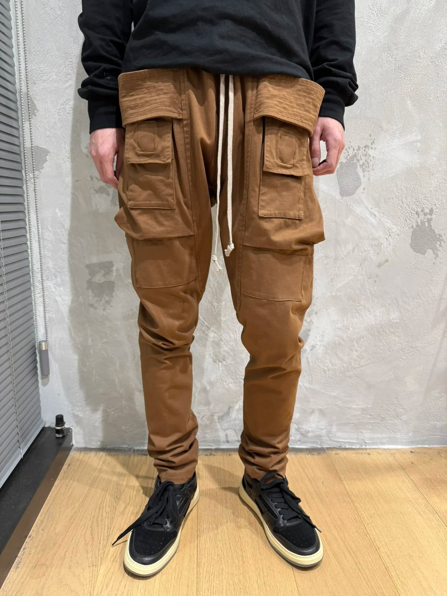 Owen Seak Men's Cargo Harem Pants Cotton Gothic Sweatpants Casual Autumn Cross Solid Black Long Pants Size XL