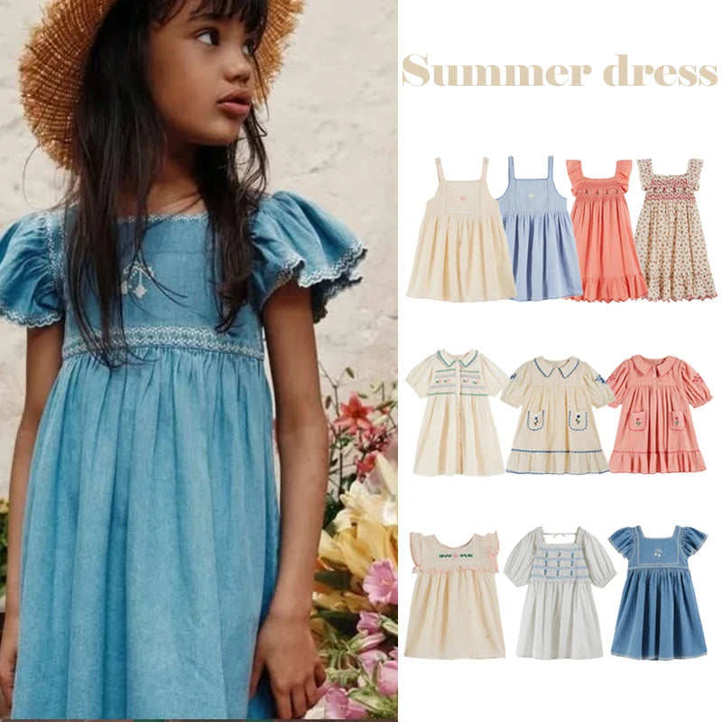 Children's Dress 2025 Summer EM Girls Pastoral Style Dress