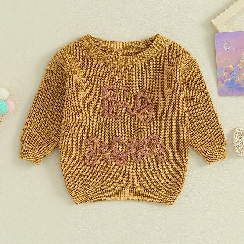 Lioraitiin Kids Girls Sweater with Letter Embroidery Crew Neck Long Sleeve Pullover for Fall Ages 18 Months to 5 Years