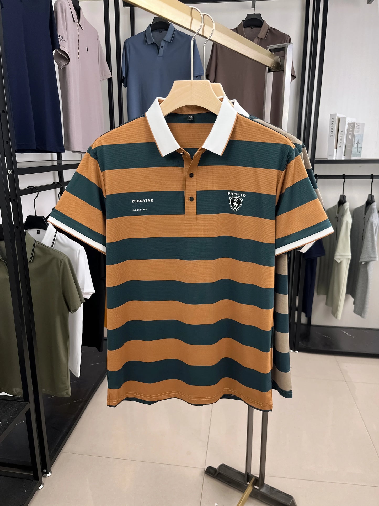High End Fashion Striped Men's Short Sleeve Polo Shirt Summer New Brand Emblem Embossed Korean Style Comfort Casual Lapel T-Shirt