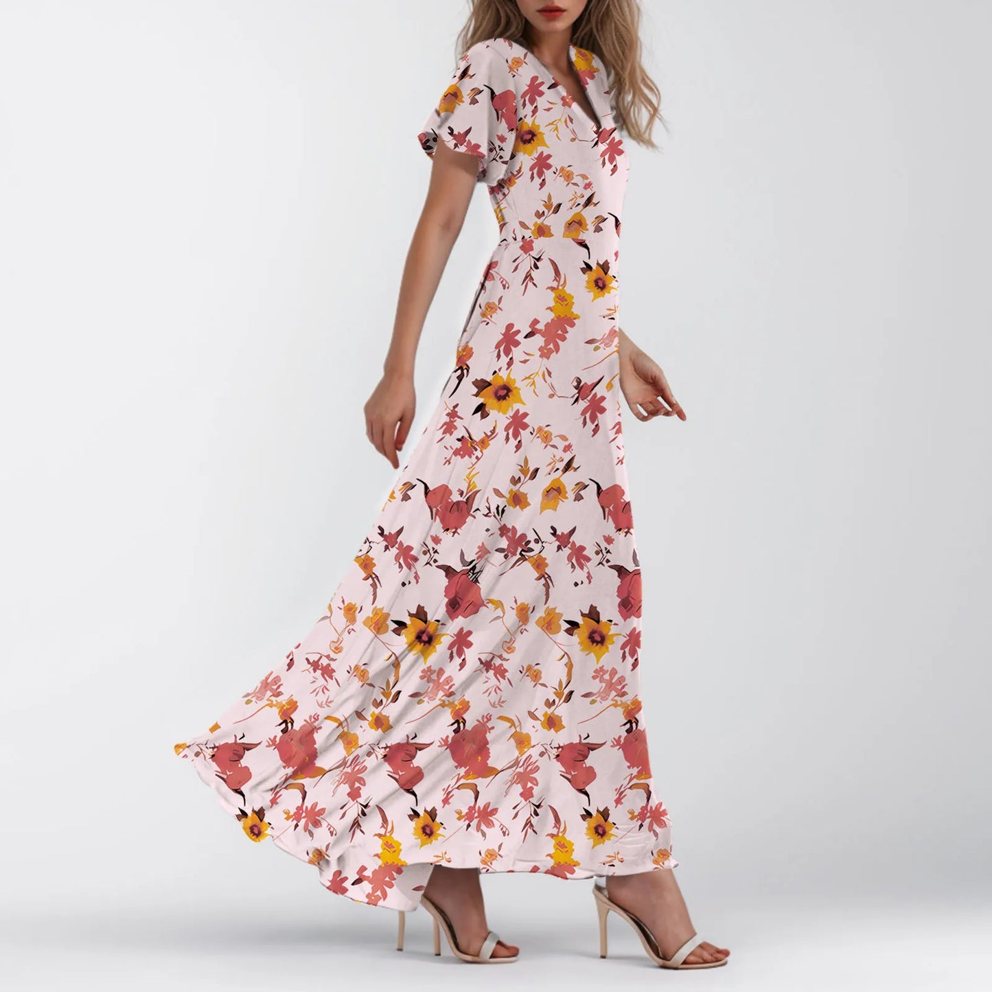 2025 Summer Dresses For Women Casual Short Sleeve Maxi Dresses Cute Floral Maxi Dress Evening Party Wedding Guest Dresses