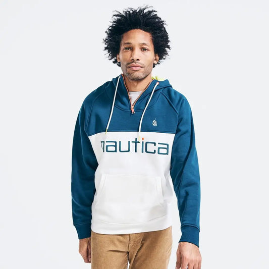 Nautica Mens Big and Tall Colorblock Logo Quarter Zip Hoodie
