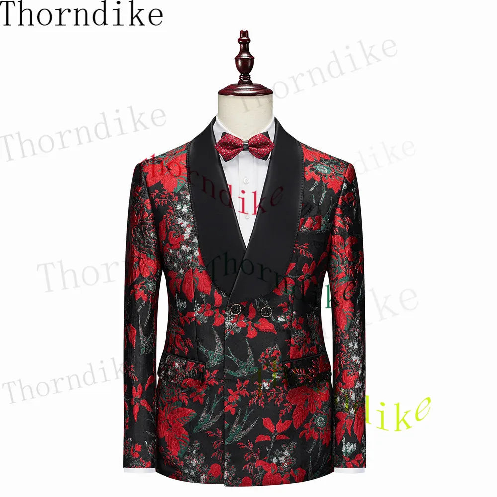 Thorndike 2023 New Design Burgundy Suits for Men 2 Piece Blazer Set Casual Double Breasted Travel Wear Jacket and Pant