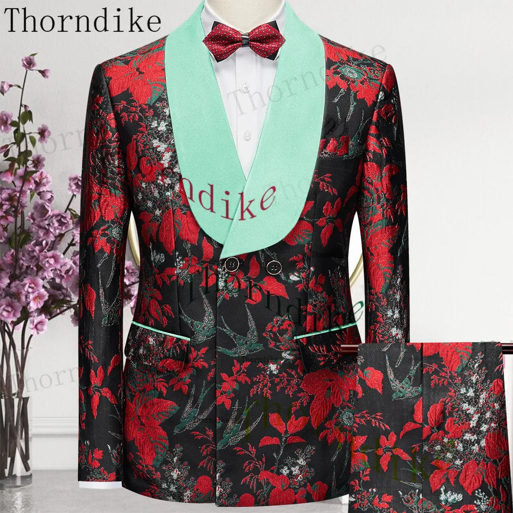 Thorndike 2023 New Design Burgundy Suits for Men 2 Piece Blazer Set Casual Double Breasted Travel Wear Jacket and Pant