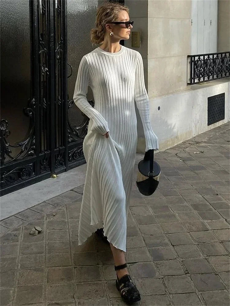 Tossy Lace-Up Female Knit Maxi Dress Autumn High Waist