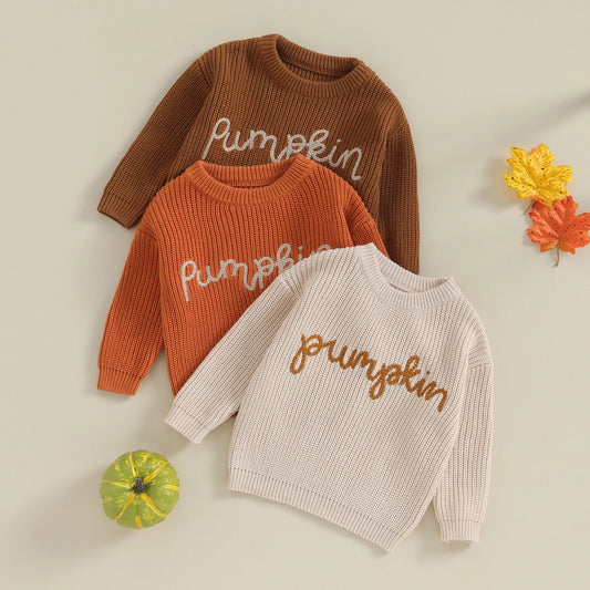 Citgeett Autumn Toddler Girls Winter Knit Sweater Long Sleeve Crewneck Letter Embroidery Pullover Knitwear Fall Clothes