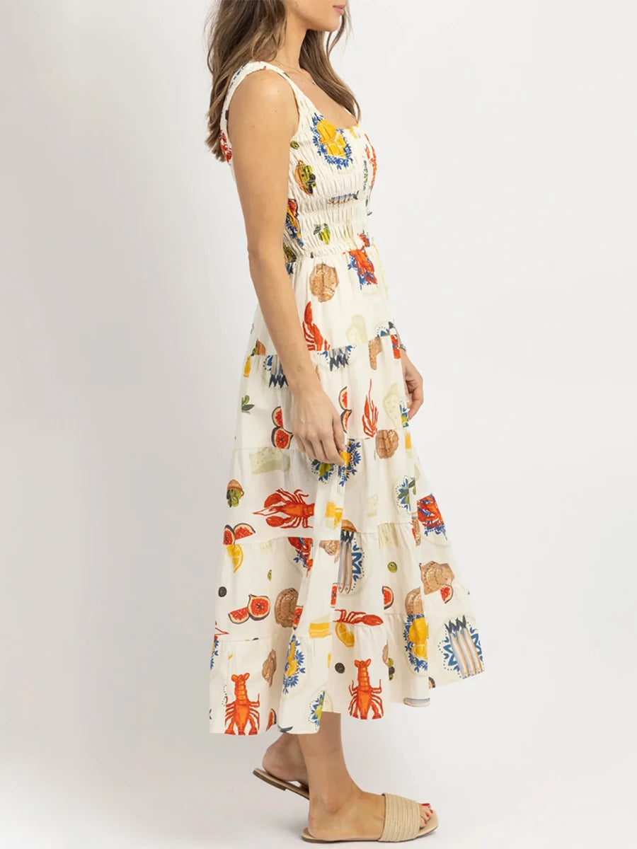 Women Sleeveless A Line Dress Elegant Floral Print Cocktail Party Dress for Wedding Guest Prom Evening Beach Club Streetwear