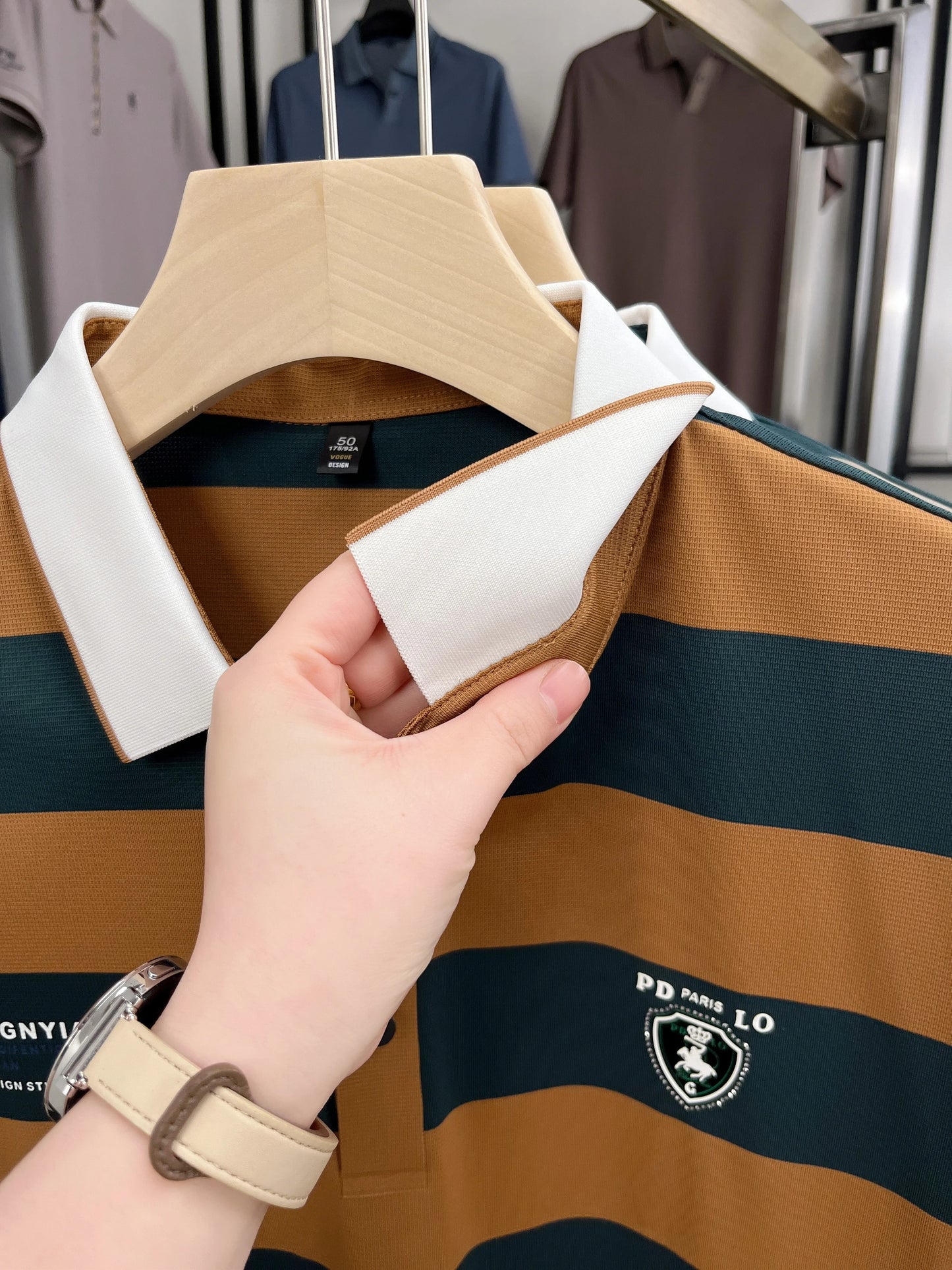 High End Fashion Striped Men's Short Sleeve Polo Shirt Summer New Brand Emblem Embossed Korean Style Comfort Casual Lapel T-Shirt