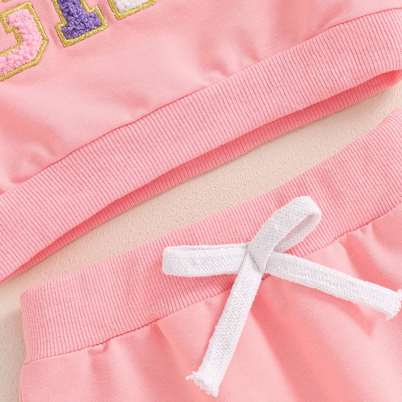 Lioraitiin Baby Girl 2 Pieces Birthday Outfit Long Sleeve Letter Embroidery Pullover and Pants Set Toddler Fall Clothes