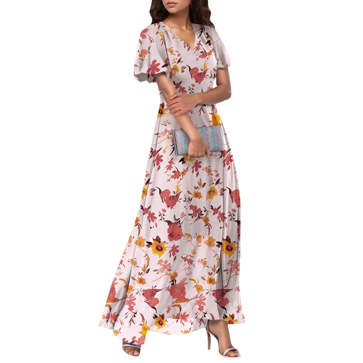 2025 Summer Dresses For Women Casual Short Sleeve Maxi Dresses Cute Floral Maxi Dress Evening Party Wedding Guest Dresses