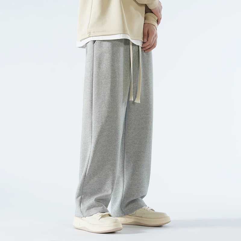 New Men's Casual Wide Leg Straight Pants 65 Percent Cotton Outdoor Sweatpants High Quality Soft Long Baggy Trousers