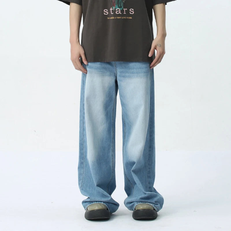 IEFB Wide Leg Jeans Casual Male Denim Pants 2025 Spring Fashion Loose Fit Trousers with Pockets and Zipper Closure