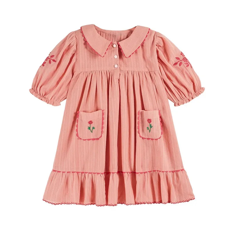 Children's Dress 2025 Summer EM Girls Pastoral Style Dress
