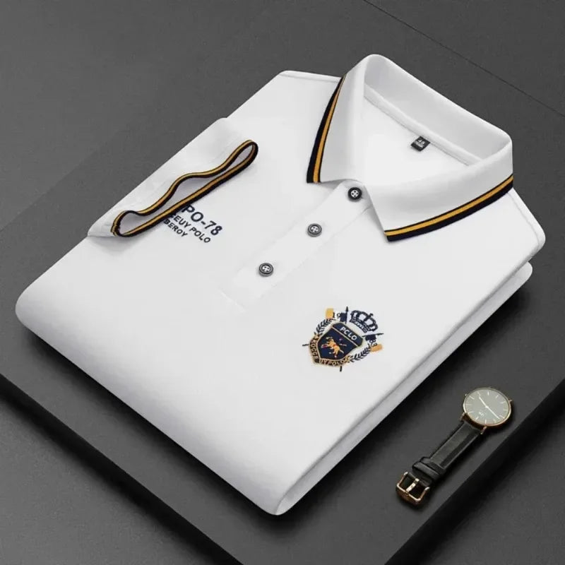 Mens Embroidered Polo Shirt Summer Short Sleeve Business Casual T Shirt Thin Breathable Luxury Tops