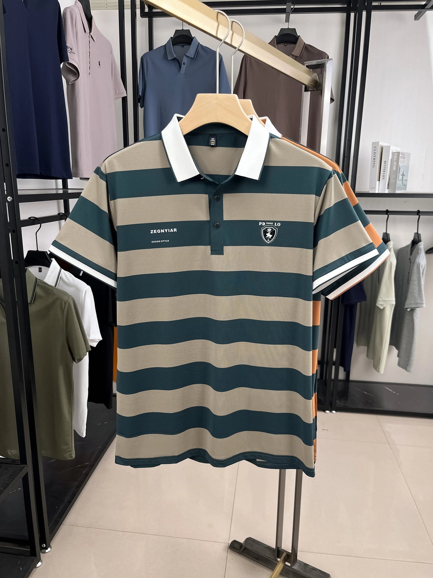 High End Fashion Striped Men's Short Sleeve Polo Shirt Summer New Brand Emblem Embossed Korean Style Comfort Casual Lapel T-Shirt
