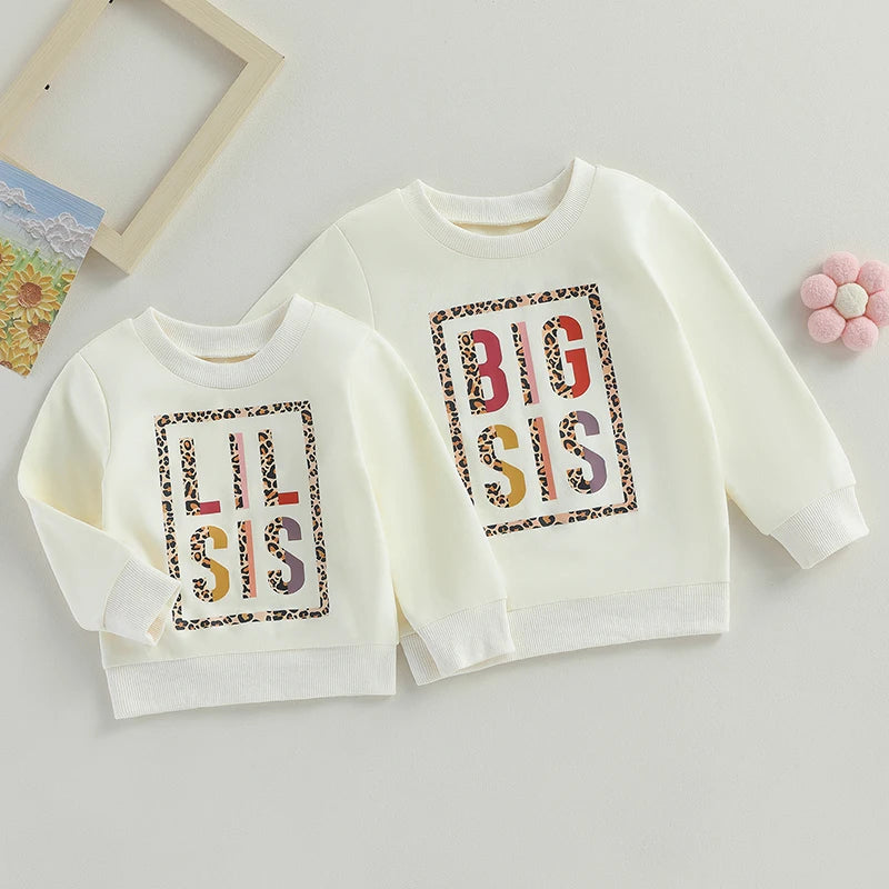 Lioraitiin 0-3 Years Autumn Kids Toddler Girls Long Sleeve Leopard Letter Print Loose Sweatshirts Tops