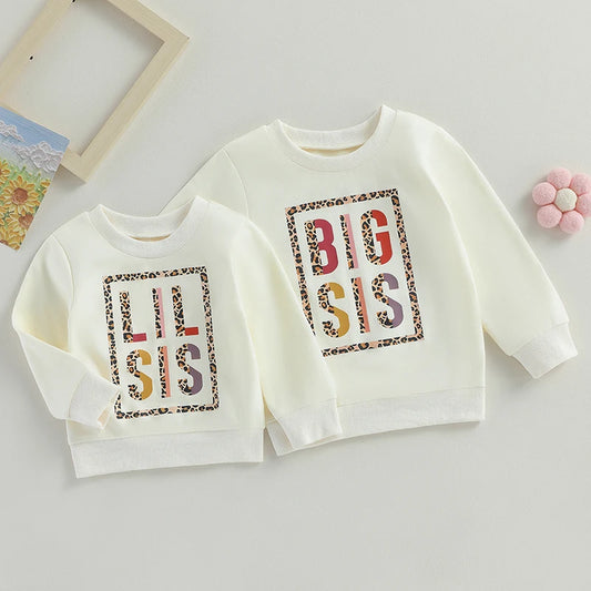Lioraitiin 0-3 Years Autumn Kids Toddler Girls Long Sleeve Leopard Letter Print Loose Sweatshirts Tops