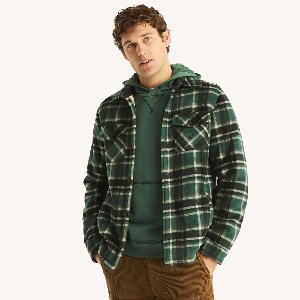 Nautica Mens Big and Tall Plaid Faux Shearling Casual Shirt