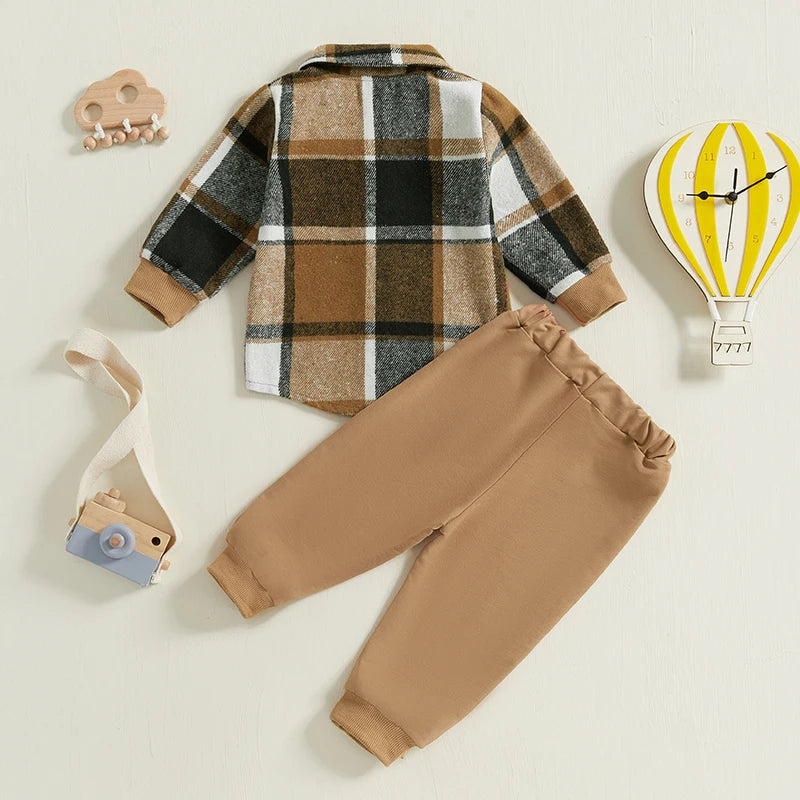 Kids Baby Boy Autumn Clothes Outfits Plaid Print Set 2 Piece