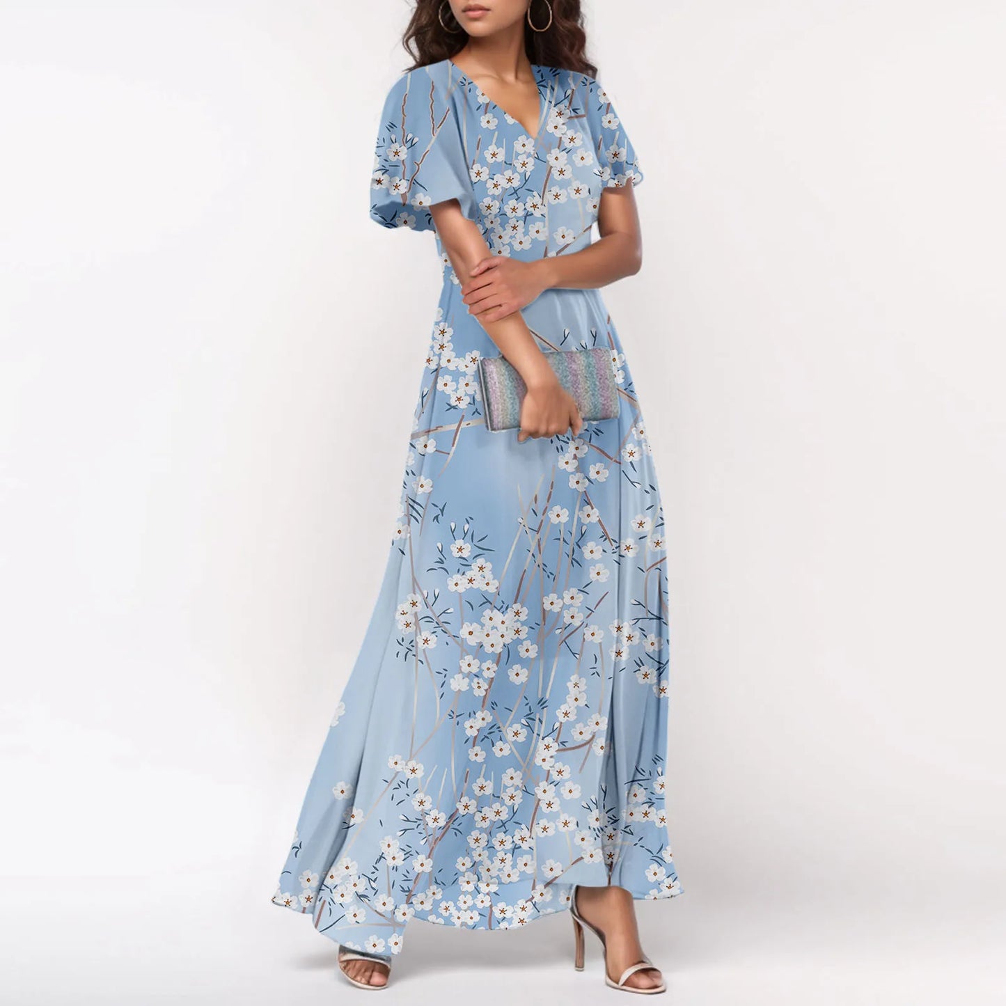 2025 Summer Dresses For Women Casual Short Sleeve Maxi Dresses Cute Floral Maxi Dress Evening Party Wedding Guest Dresses