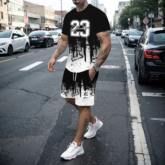 Men's Summer Fashion 3D Printed T-Shirt and Shorts Set Casual Two-Piece Outfit