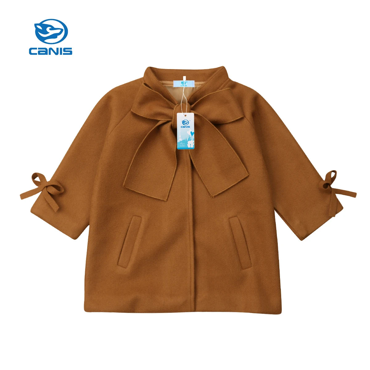 Girls Lightweight Solid Color Windbreaker Jacket with Loose Bow Neck and Side Pockets for Outdoor Fashion