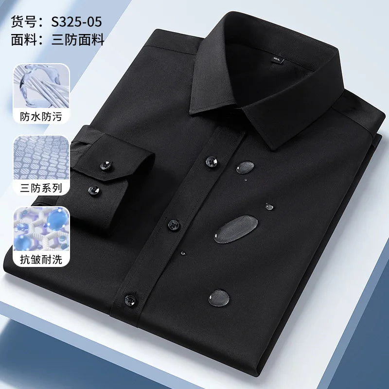Oil Proof Waterproof Men's Formal Long Sleeve Shirt High Quality Business Leisure Free Ironing Slim Fit Three Prevention