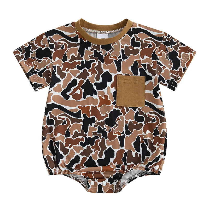 Toddler Boy Lightweight Cotton Short Sleeve Round Neck Camo Romper
