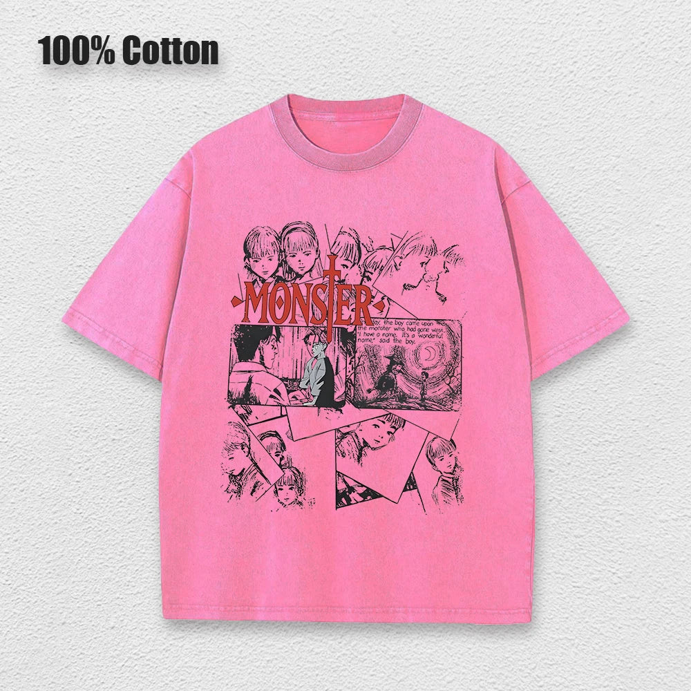 Anime Monster T Shirts Washed Cotton Harajuku Unisex Tees High Quality Retro Tops