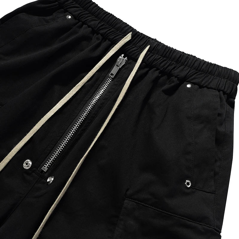 PFNW 2025 Summer High Street Trendy Workwear Shorts Loose Zipper Drawstring Elastic Waist Black Knee Length Pants 28W6518