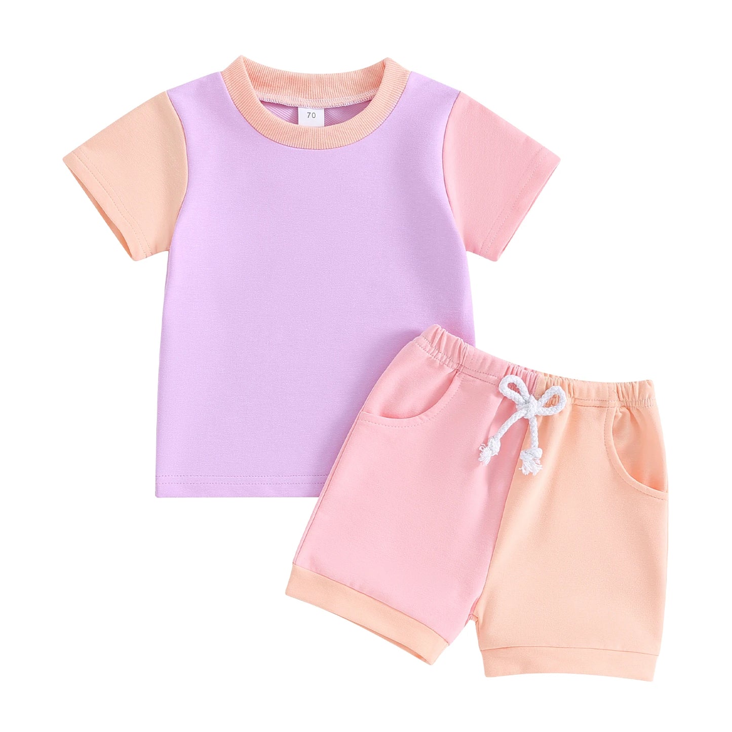 Citgeett Summer Toddler Boys and Girls Shorts Set Short Sleeve Contrast Color Tops and Drawstring Shorts